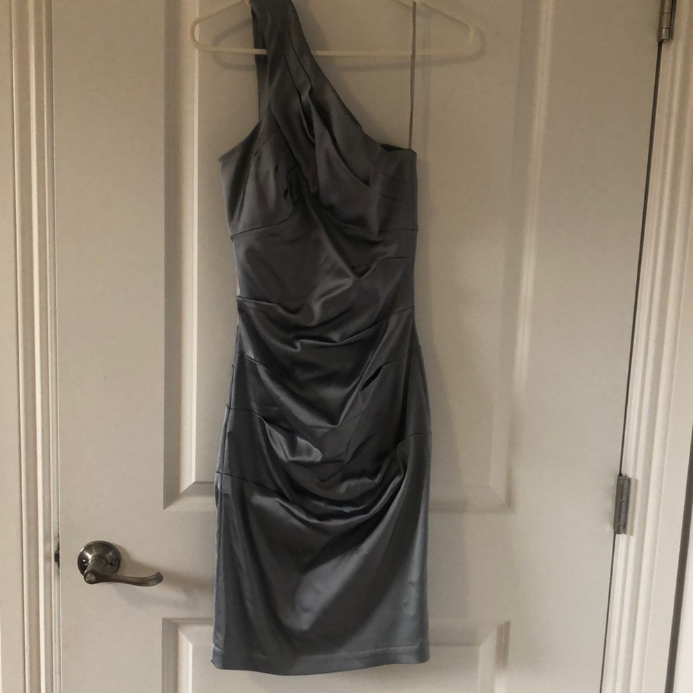 Cache, silver one shoulder dress. Size 0